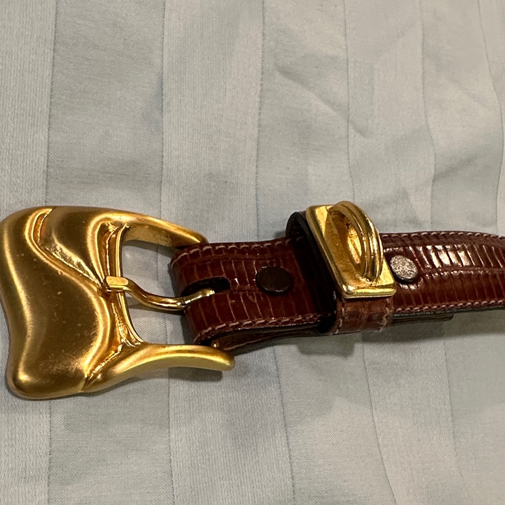 WCM New York Brown Leather Belt with Gold Buckle